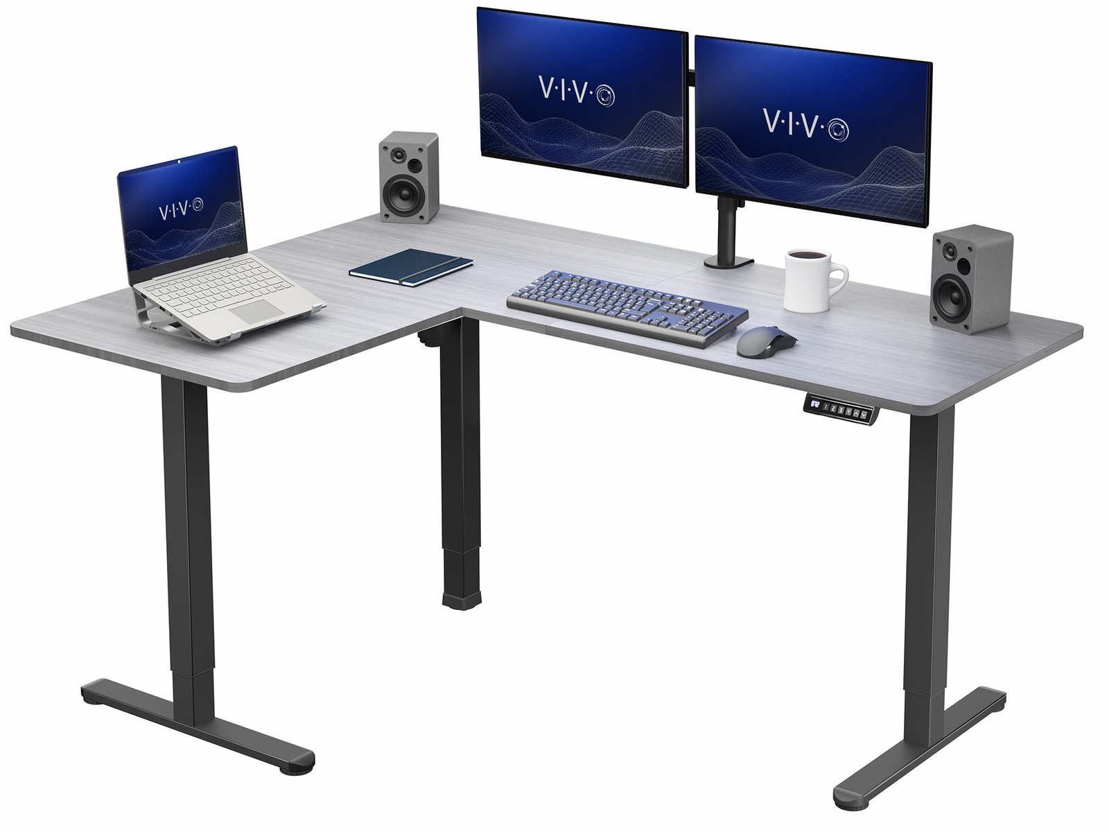 VIVO Gray / Black Electric 63" x 47" Corner Standing Desk