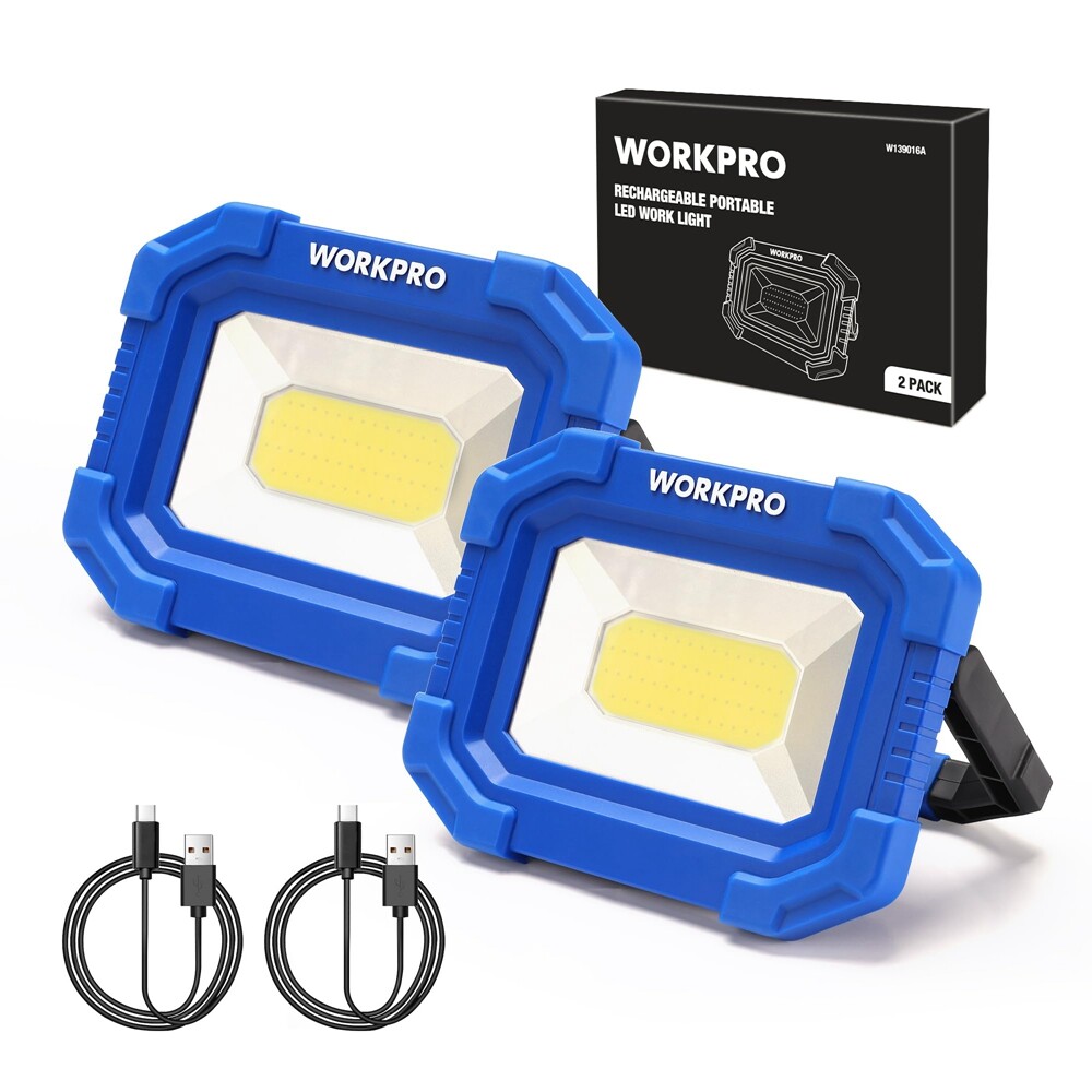 WORKPRO 2Pack 2000LM Work Light Super Bright Rechargeable Magnetic LED Worklight