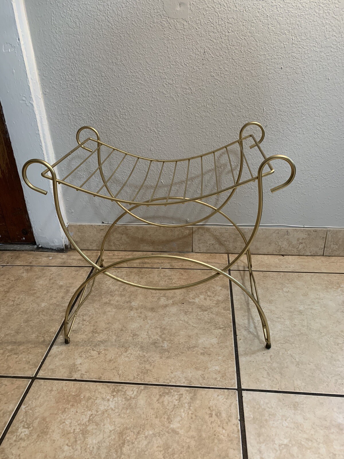 Vintage Hollywood Regency Vanity Stool / Bench Wire Stand MCM