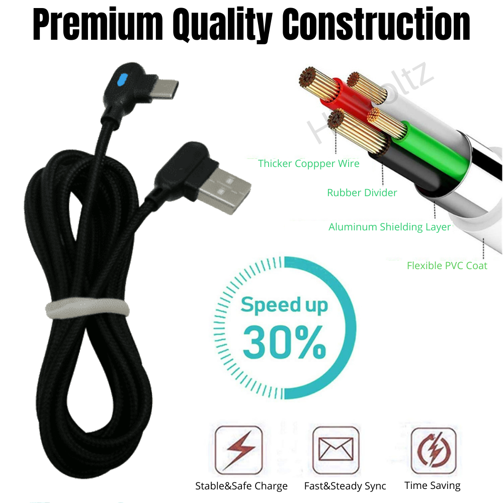 3 Pack 3/6FT 90 Degree Angle USB-C Cable Type-C Fast Charger Data Charging Cord