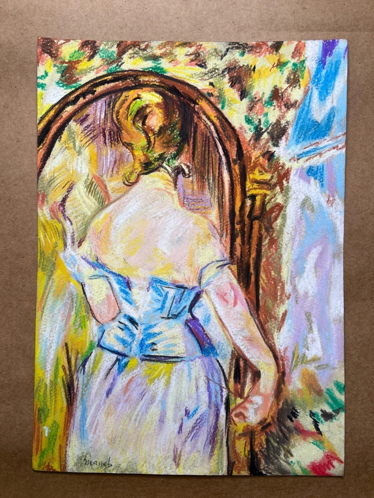Edouard Manet Drawing on paper (Handmade) signed and stamped mixed media.