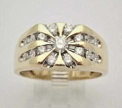 Men's Engagement Ring 14K Yellow Gold Plated Silver 1.50Ct Round Cut Moissanite