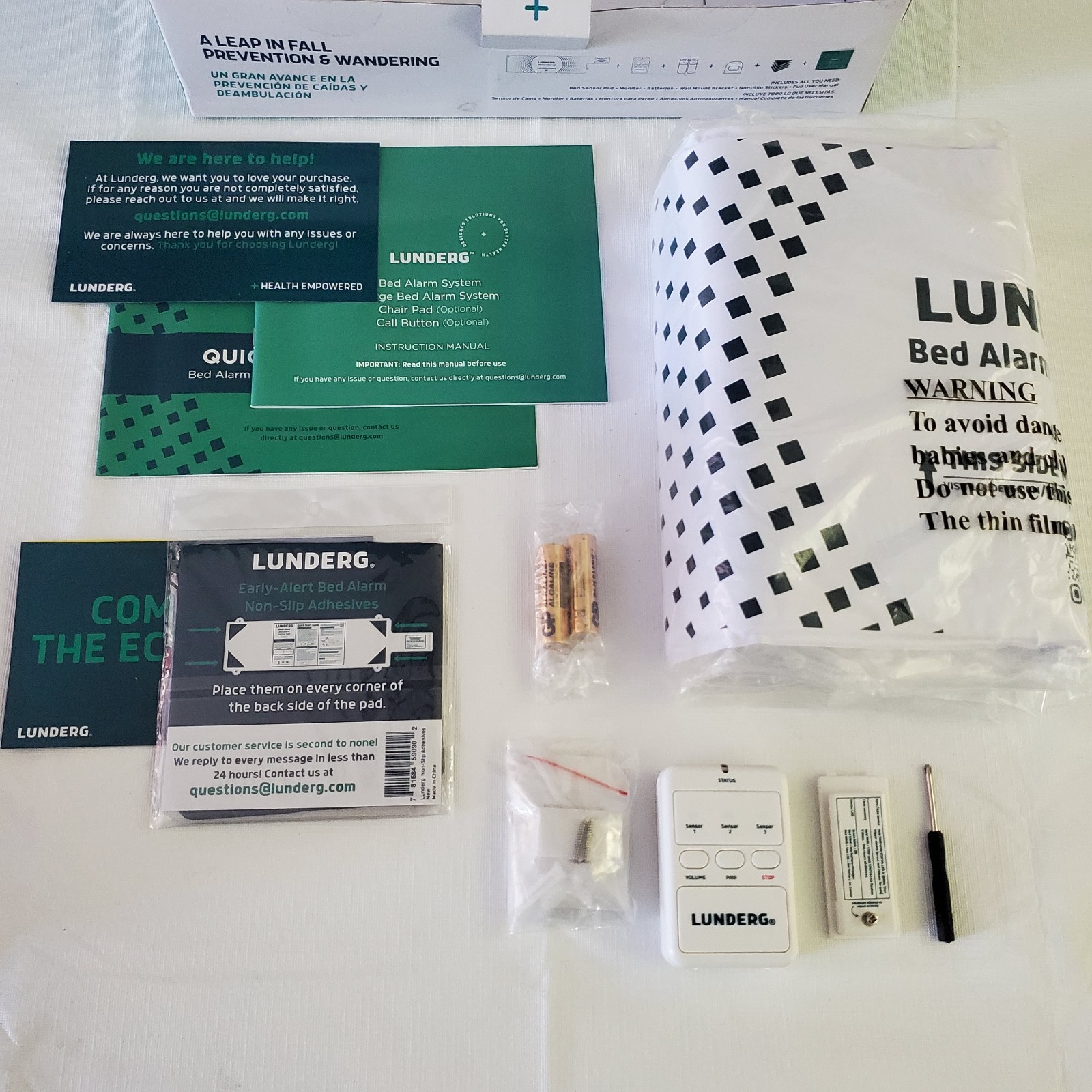 LUNDERG Basic Bed Alarm System 10x30 Wireless Sensor Pad & Monitor Safety Alert