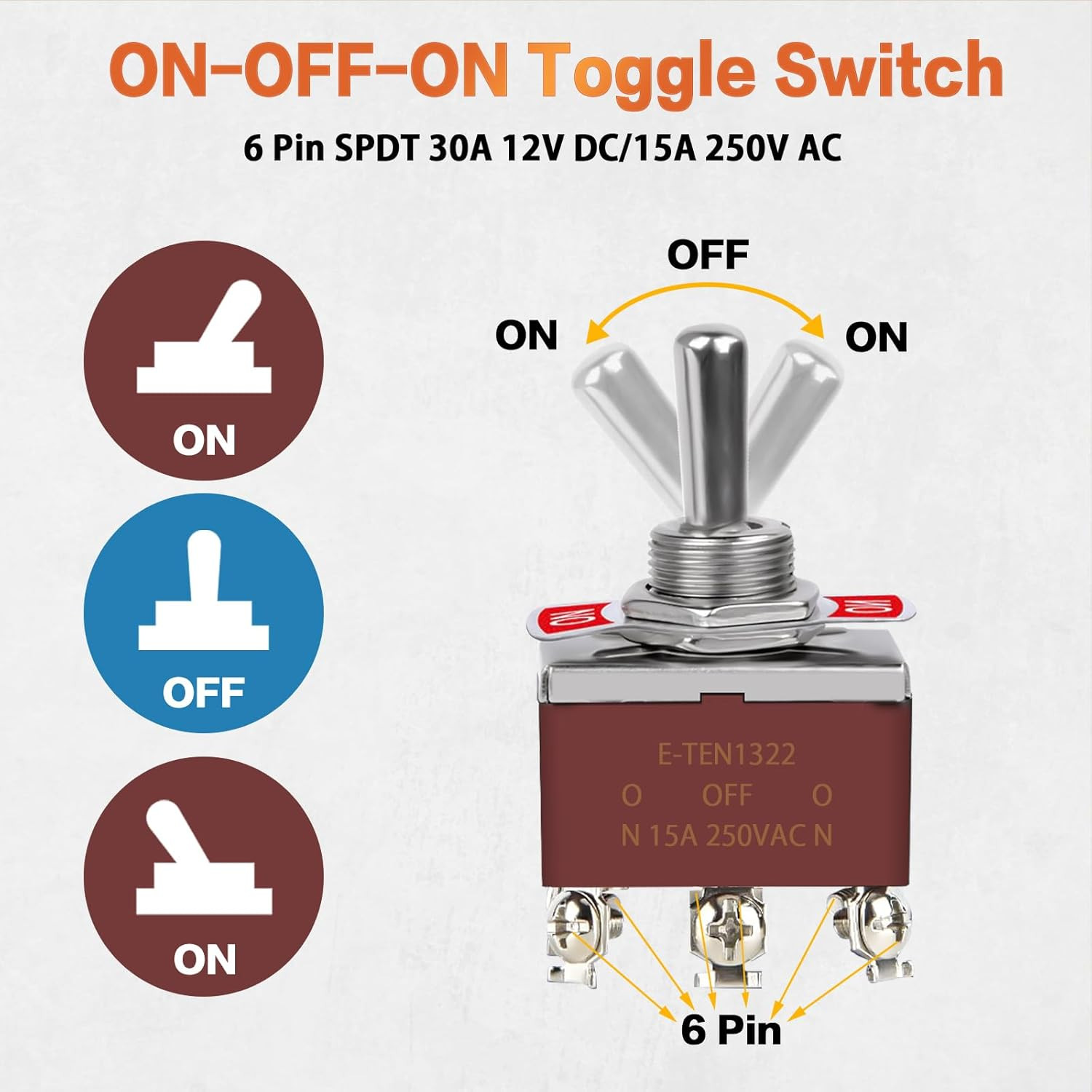 5-Pack DPDT Waterproof Toggle Switch, 12V DC 30A for Marine & Auto Use