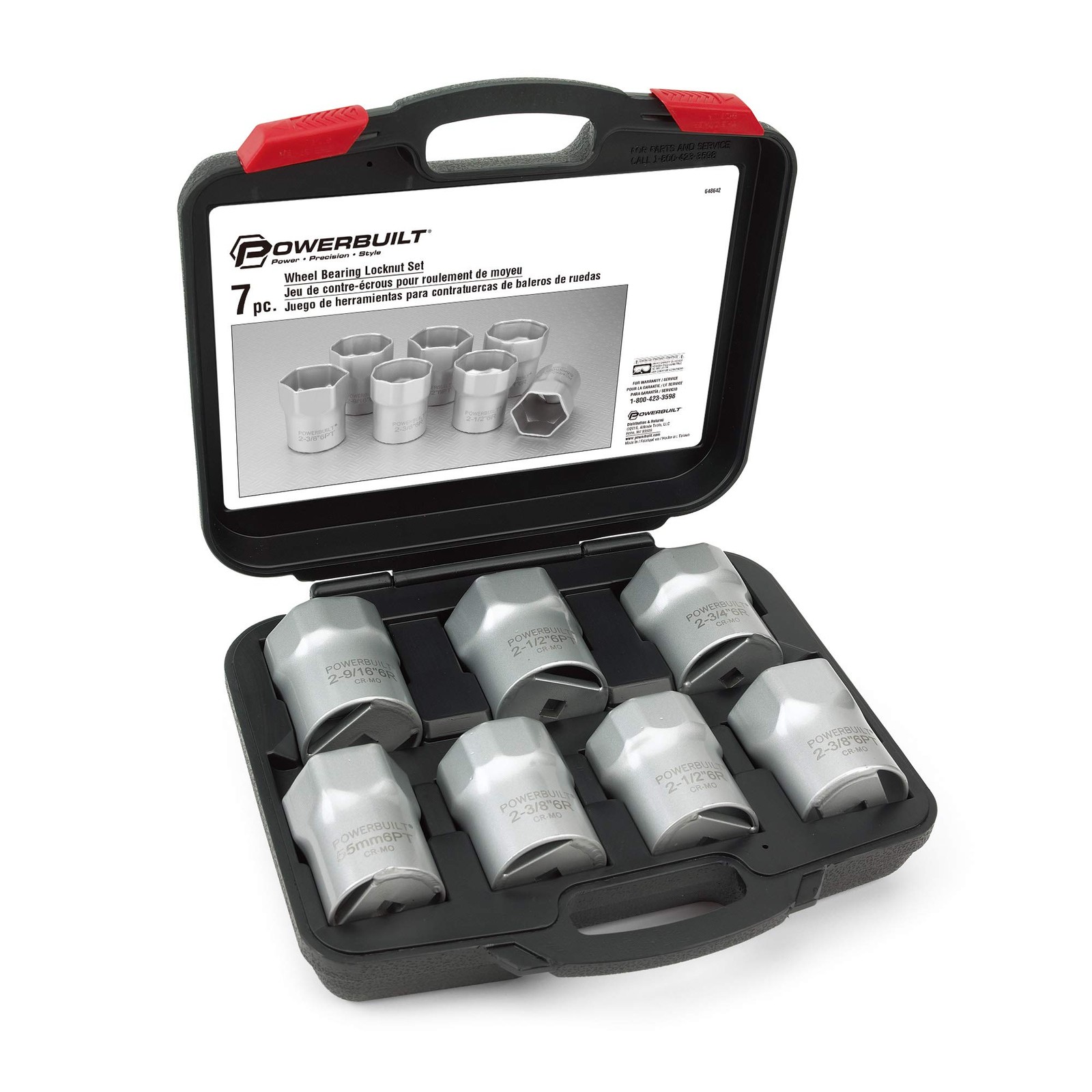 Powerbuilt Wheel Bearing Locknut Socket Set, 7 Piece Remover Silver, Silver