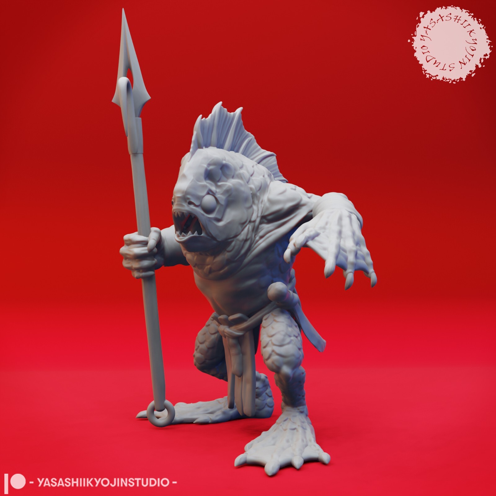 Kuo-toa Merfolk Fishman Spear -  Monster - Yasashii -  Dungeons and Dragons 32mm