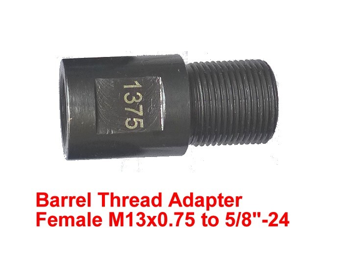 Barrel Thread Adapter from M13x0.75 RH to 5/8" - 24 Male,  9.5+0.1 mm Hole, 1375