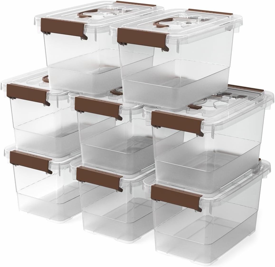 8 Pack Stackable Clear Plastic Storage Bins, 4 Quart Latch Boxes with Handles
