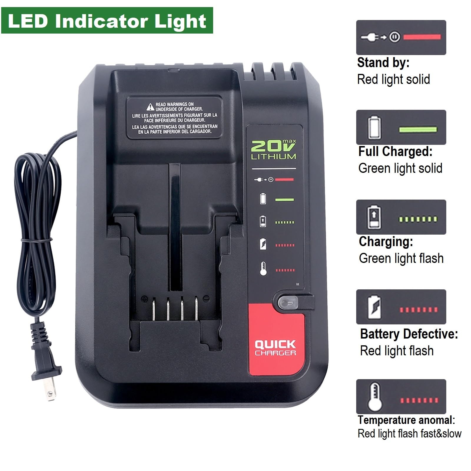 Fast Battery Charger for Power Tool Lithium Battery Power Core Base 20V 2A De...