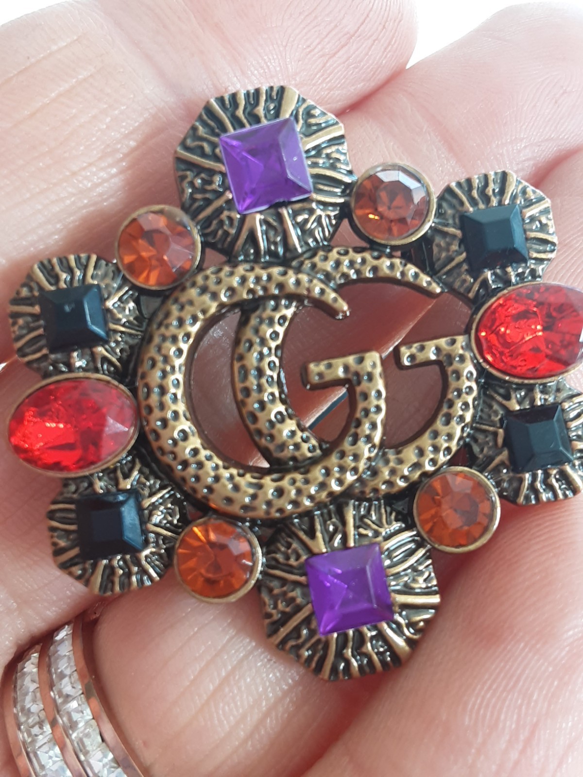 Vtg Cucci brooch pin bronze & colored