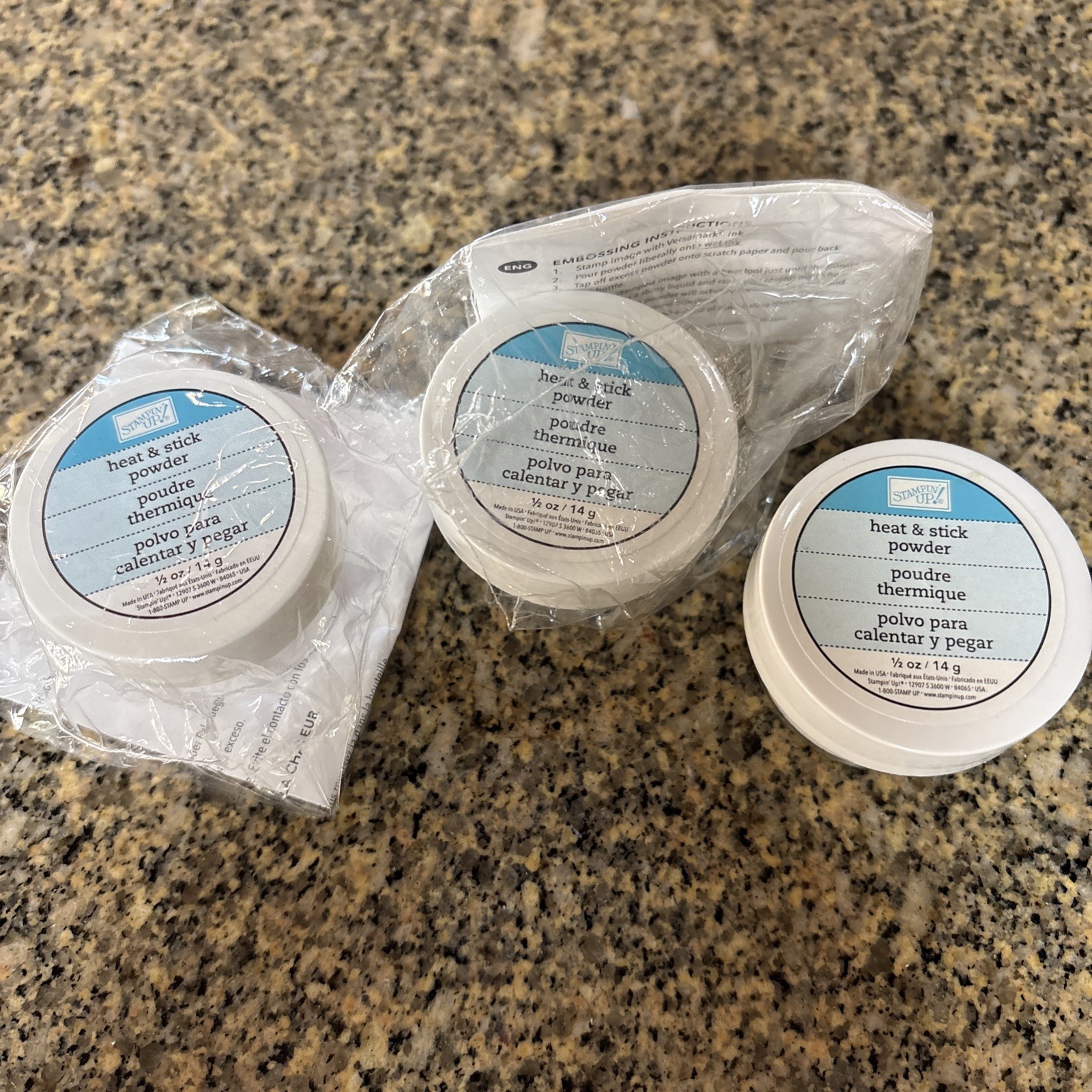 Lot Of 3 Stampin Up Embossing Heat & Stick Powder .5 oz X 3