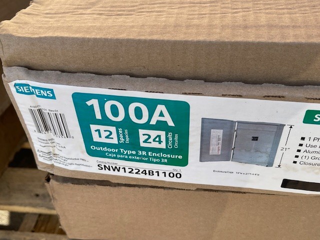 Qty. 1 - Siemens SNW1224B1100 100A Main Breaker LC, Outdoor N3R 12 Spc 24 Cir