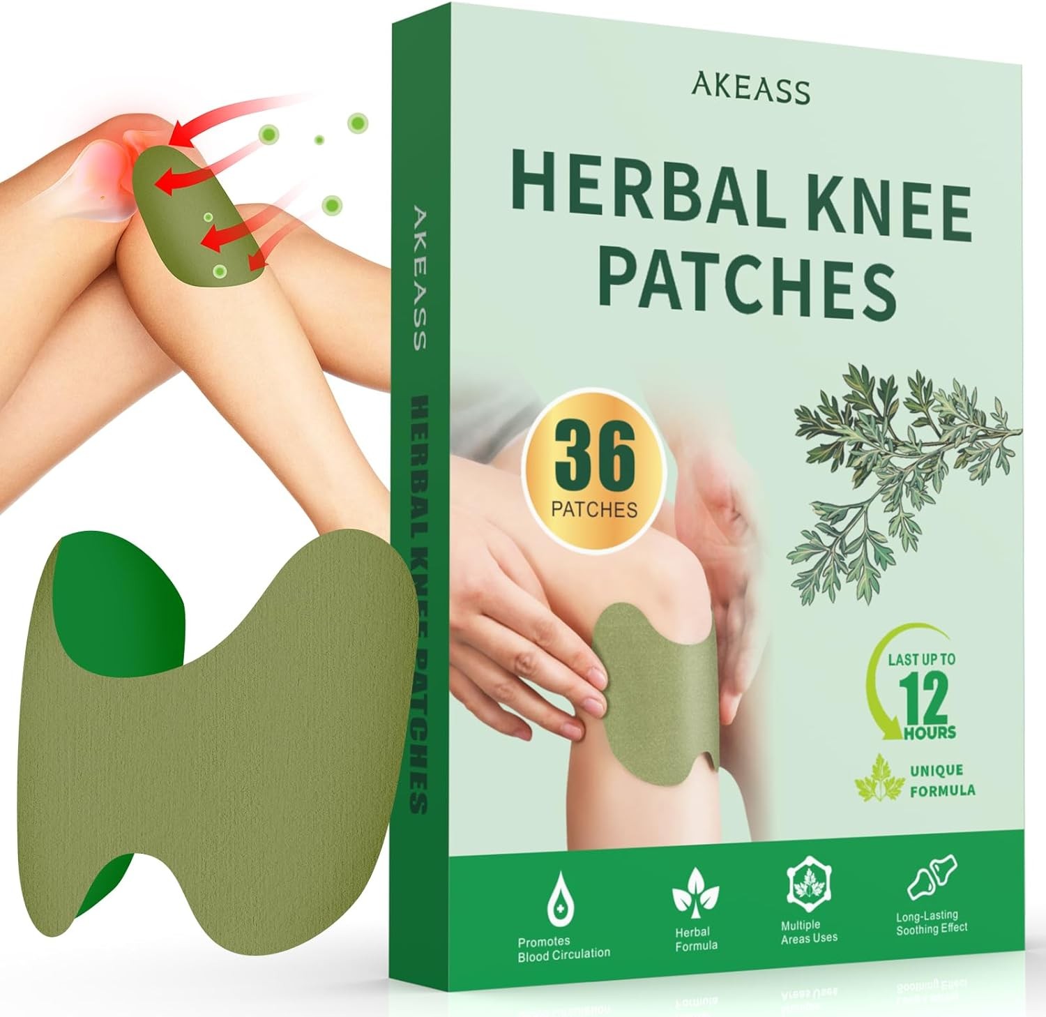 36 Count Knee Relief Patch - Warming Herbal Patches for Knee - Natural Relief He