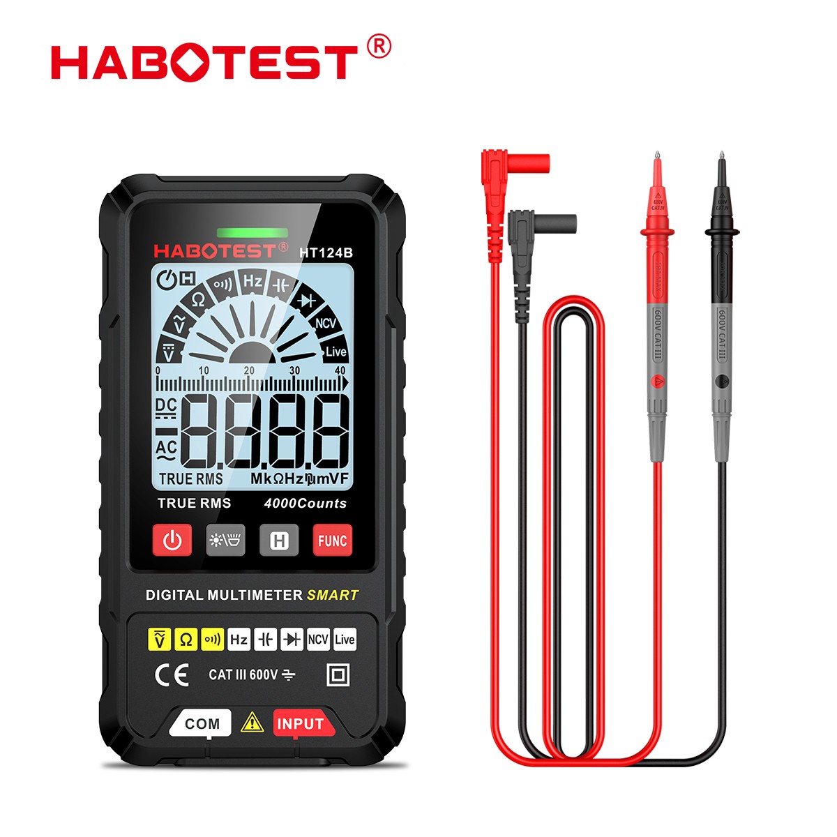 HABOTEST HT124B Smart Digital Multimeter NCV AC DC Volt Ohm Meter True RMS