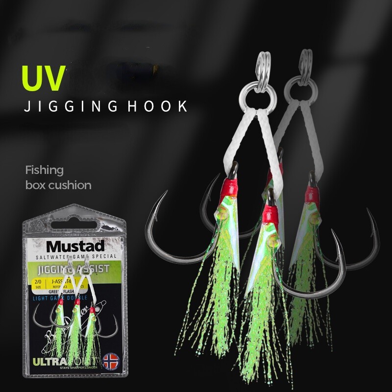 2 Pair/Pack Mustad Jig Assist Hooks Slow Metal Jigging Hook Saltwater 1#-3/0#