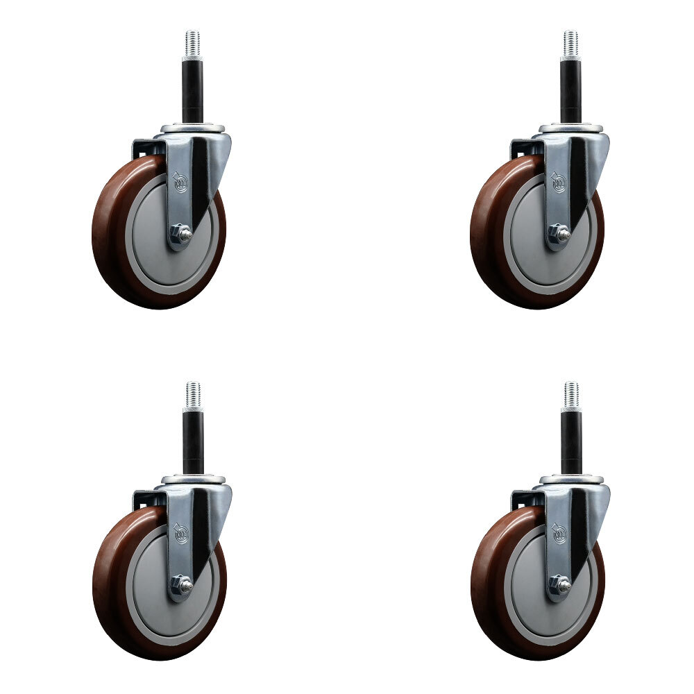 5 Inch Maroon Poly Wheel Swivel 3/4 Inch Expanding Stem Caster Set SCC