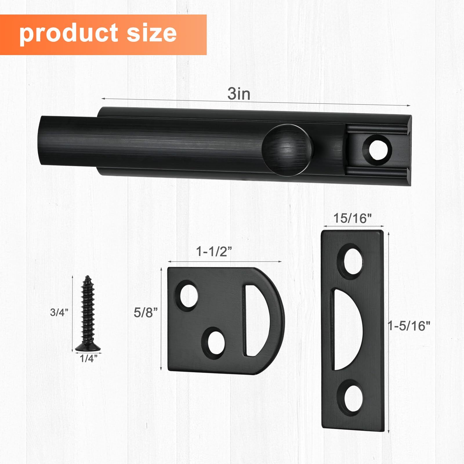 Solid Brass Surface Bolt 3 Inch, Heavy Duty Concealed Slide Surface Door Bolt, B