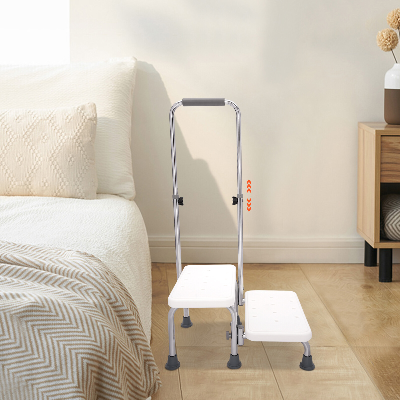Durable 2-Steps Footstool for Seniors with Adjustable Handle and Non-Slip Design