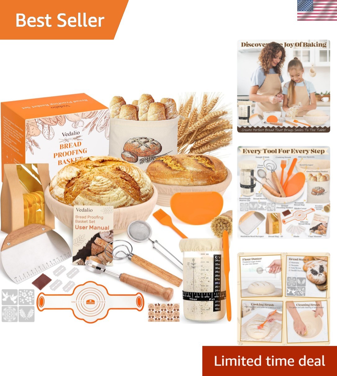 Elegant 39-Piece Sourdough Baking Kit with Proofing Baskets and Tools