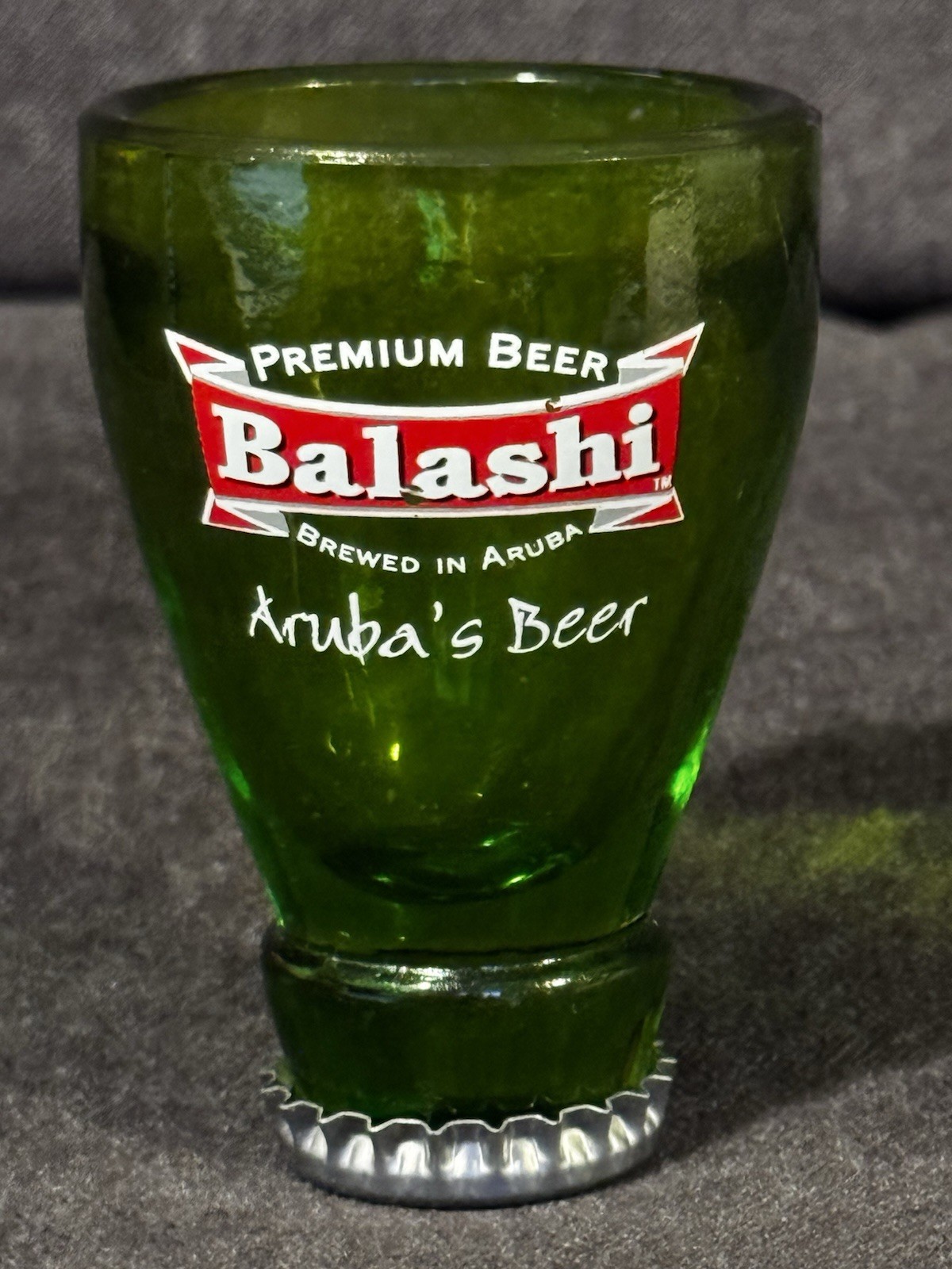 Balashi Aruba's Beer Bottle Shot Glass Green EUC