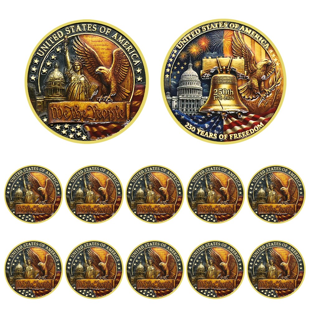 10PCS USA 250th Anniversary Challenge Coin Liberty Bell Commemorative Gold Medal