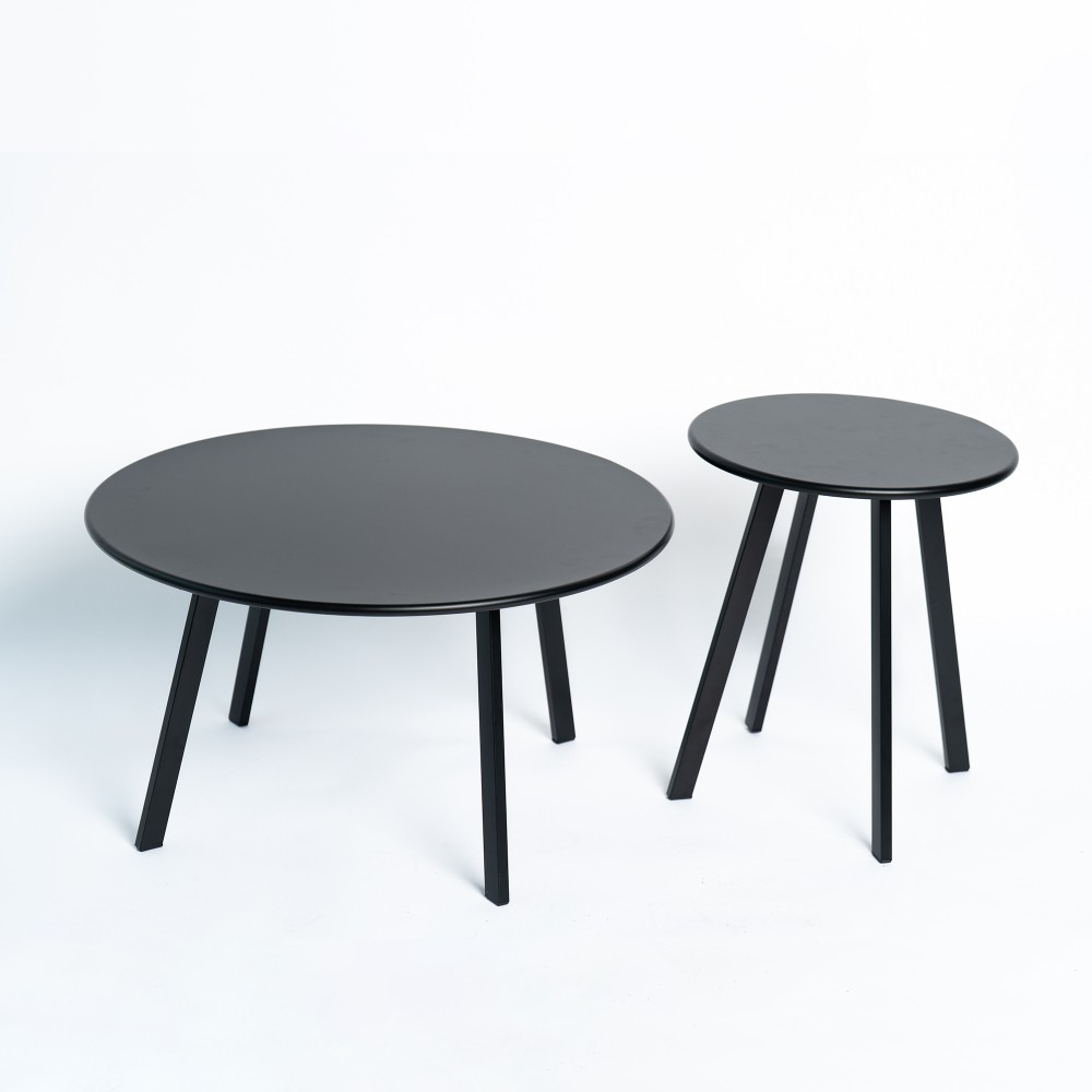 2-Piece Round Nesting Coffee Table Set Modern Black Metal Side End Tables Space