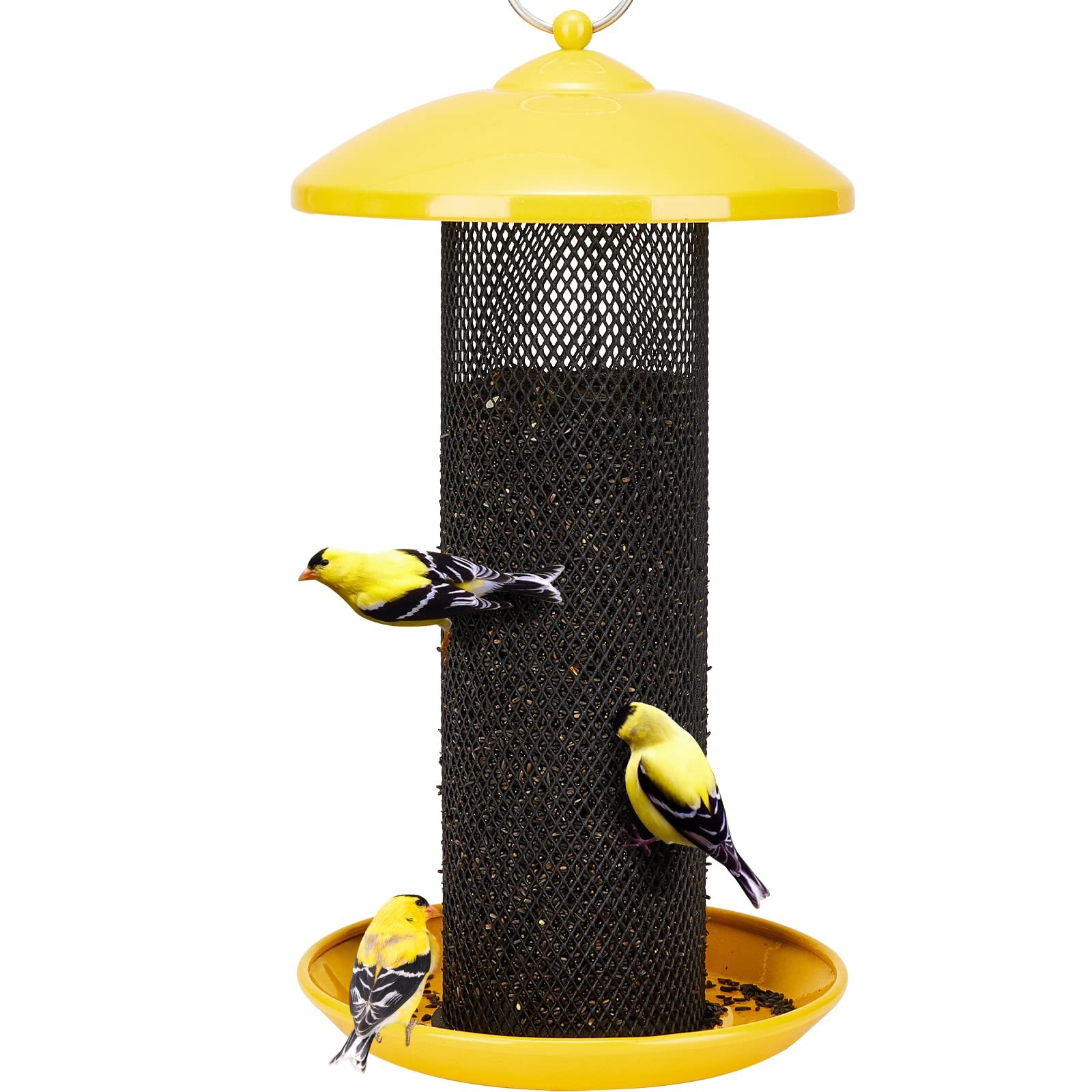 Kingsyard Finch Feeders for Outdoors Hanging, Metal Mesh Tube Bird Yellow