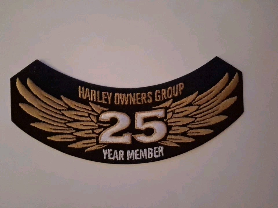 Vintage Harley Davidson Iron On Patch 25 year member HOG HARLEY OWNERS GROUP