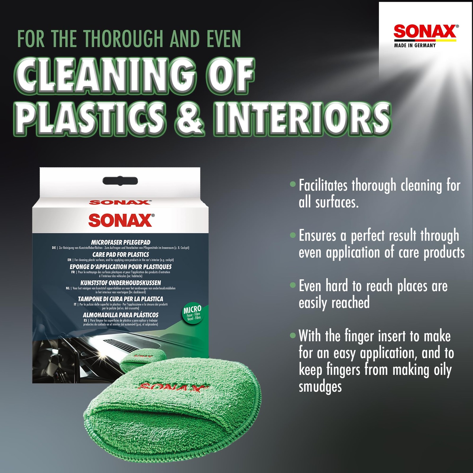 SONAX Care Pad for Plastics | Interior Trim & Dashboard Applicator | One