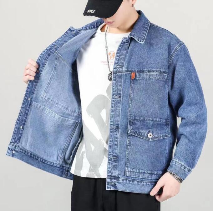 New Spring/ Fall Men's pocket Jacket Retro Cargo Jean coats Solid Denim Jackets
