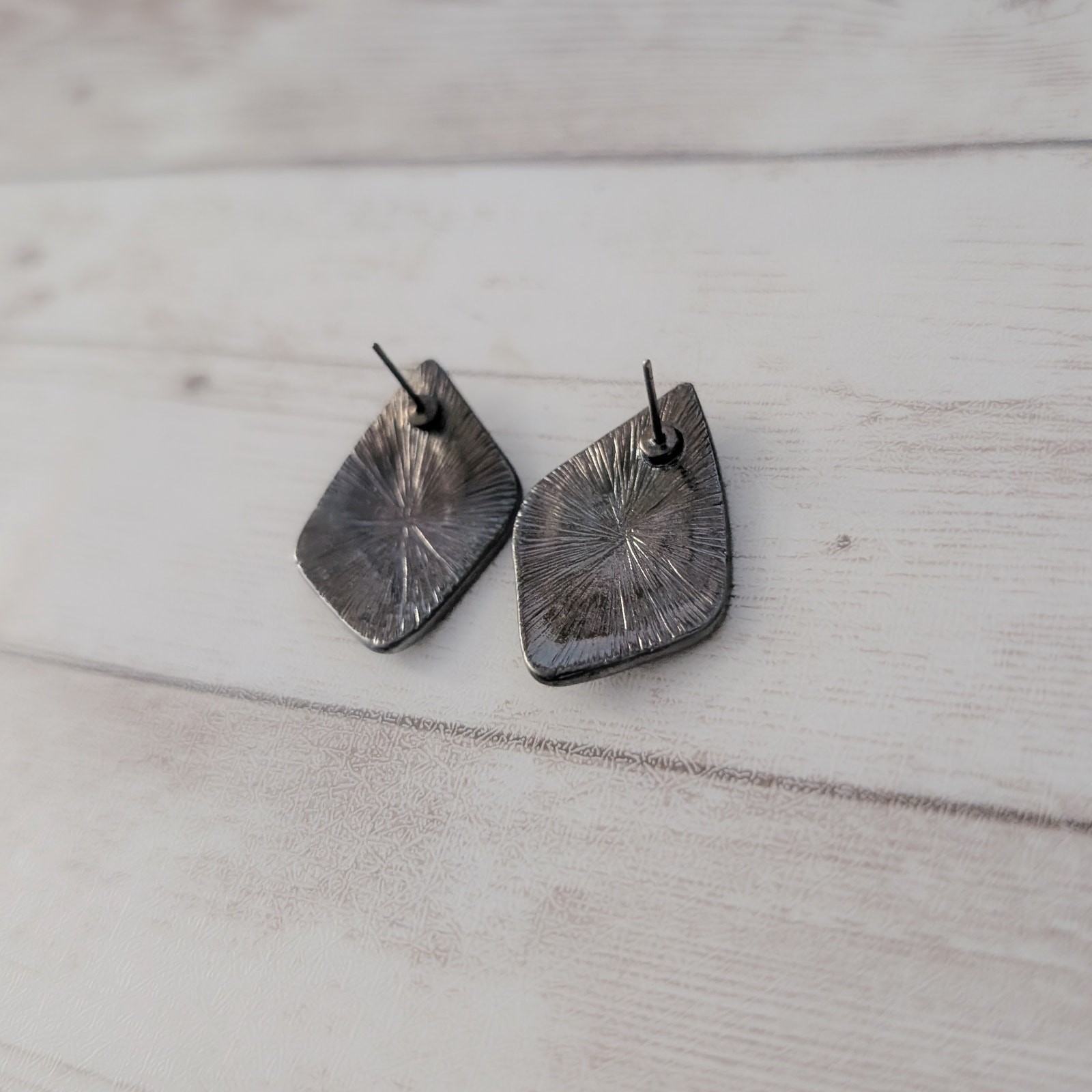 Vintage Stud Earrings Dark Grey with Gems Retro Statement