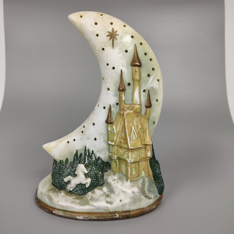Vintage 1993 Ceramic Crescent Moon Unicorn Castle Night Light Lamp HOUSING ONLY