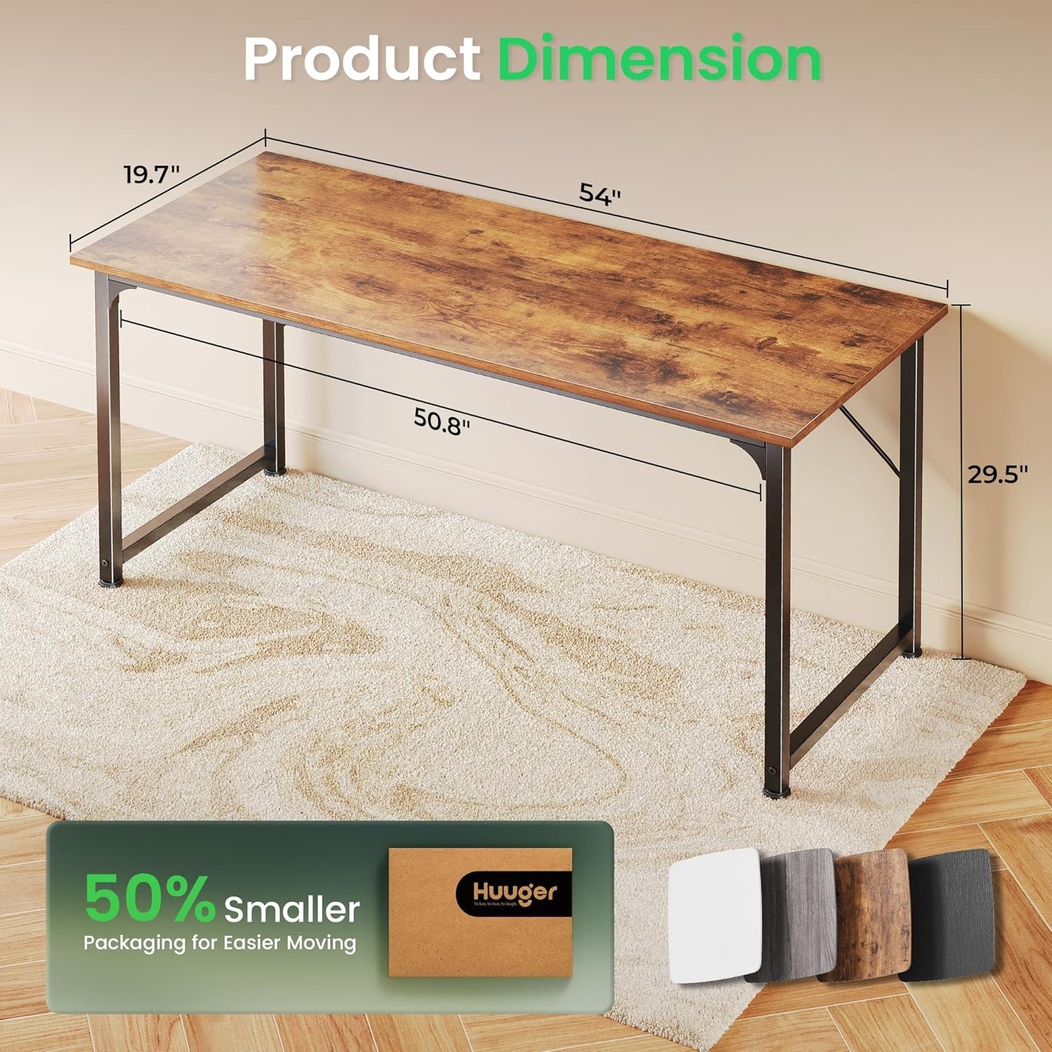 Computer Desk, Rustic Brown, 55 Inch Home Office Gaming Work from Home Study