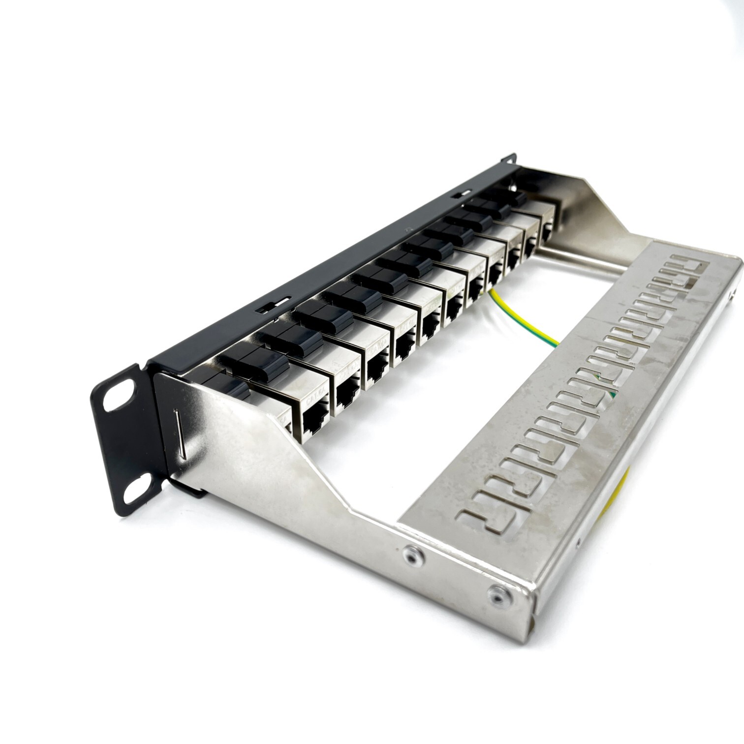 ETS 12 Port Patch Panel 10 inch Cat6A Inline Keystone, Feedthrough Coupler