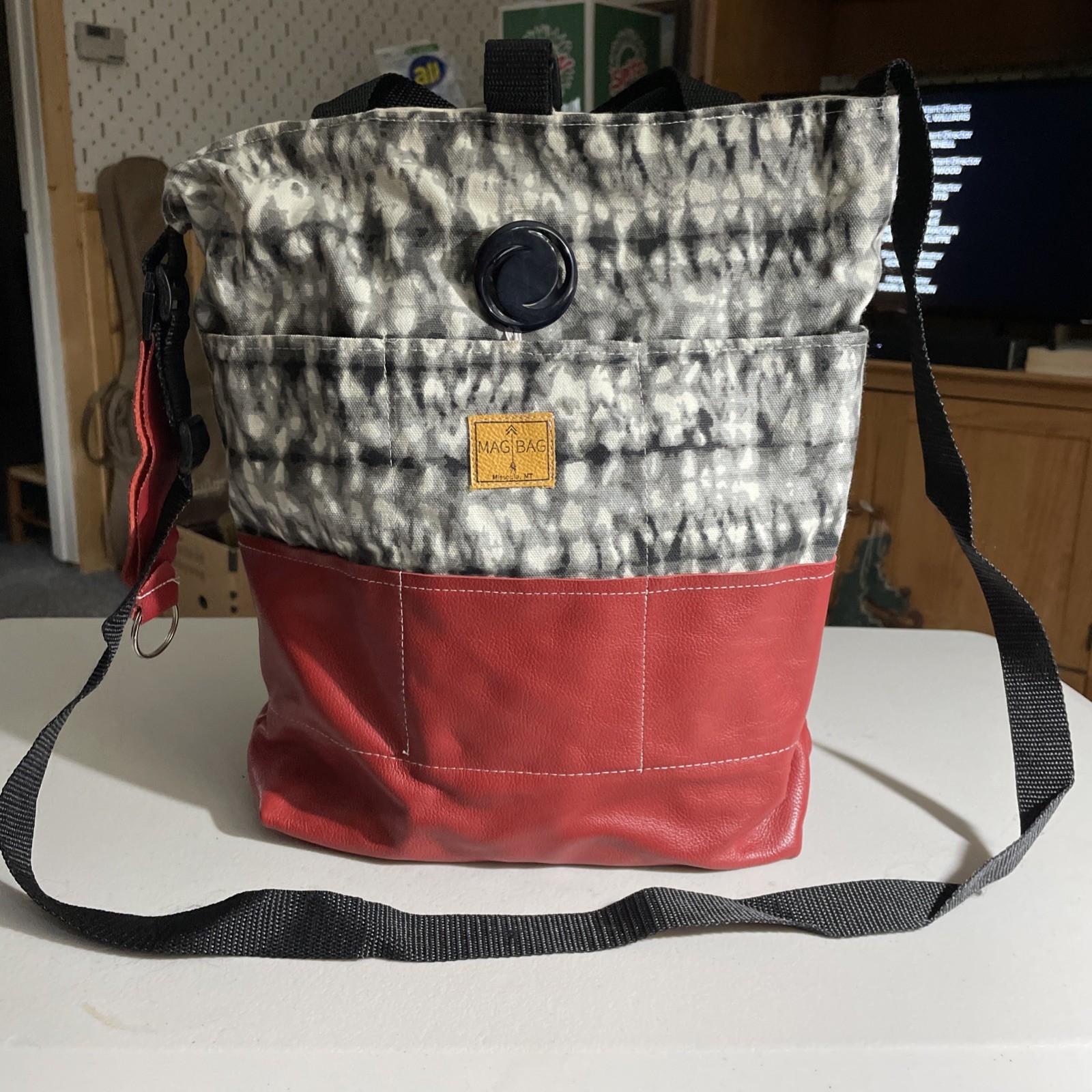 Handmade in Missoula, Montana-MagBag Fabric and Leather Knitting Tote Bag