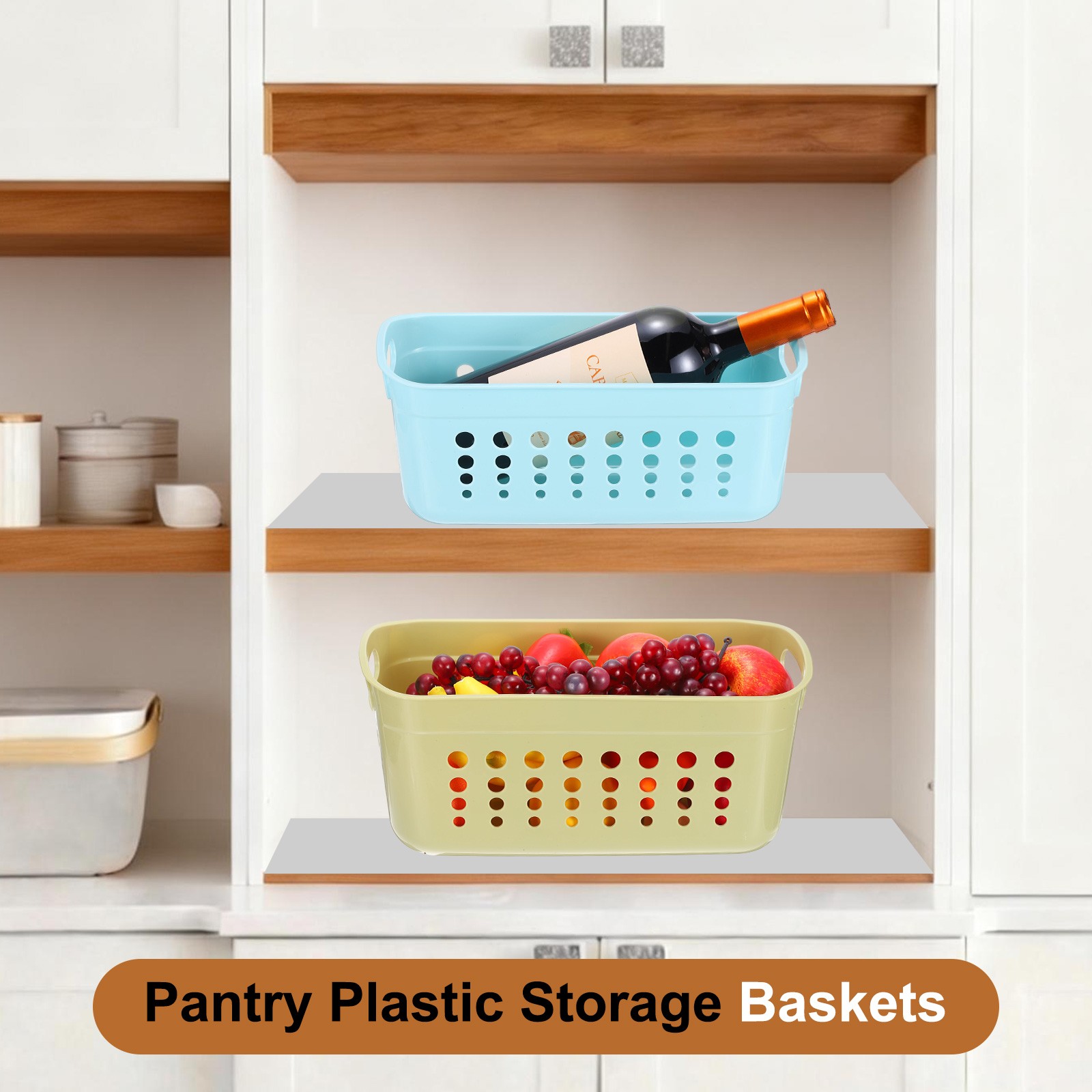 2Pack 15.55x7.87x7.6" Pantry Plastic Storage Baskets Orange