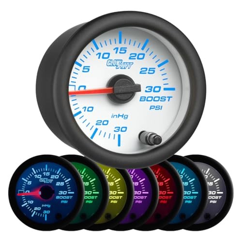 White 7 Color 30 PSI Turbo Boost/Vacuum Gauge Kit - Includes Mechanical Hose,