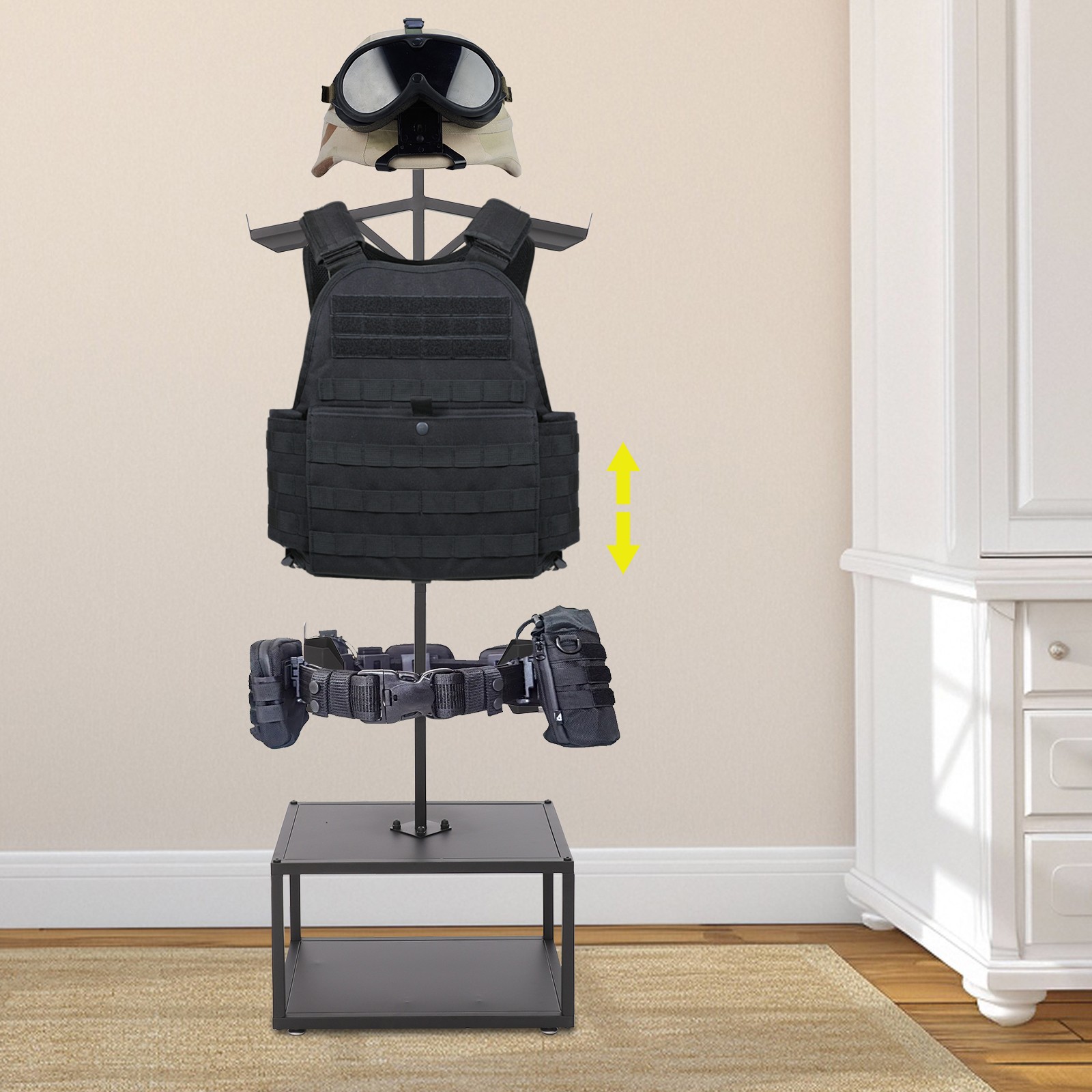 Tactical Gear Stand Helmet Vest Belt Display Rack, Heavy Duty Steel Vest Hanger