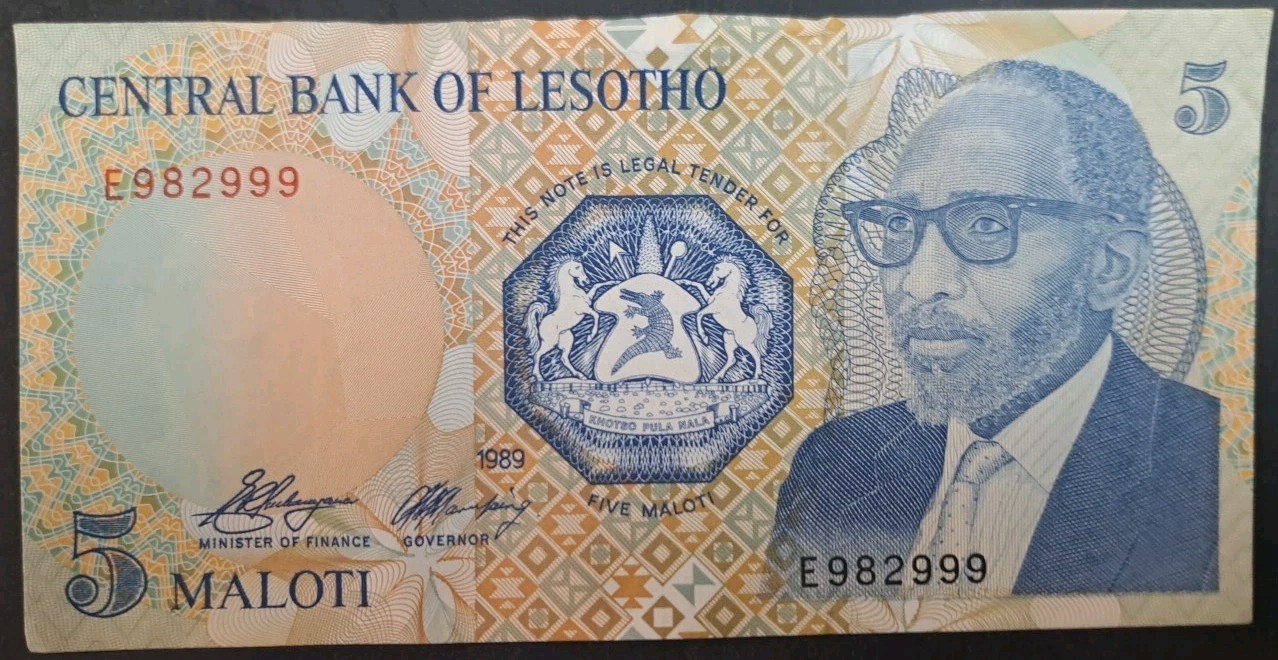 1989 Lesotho 5 Maloti P10, E982999.