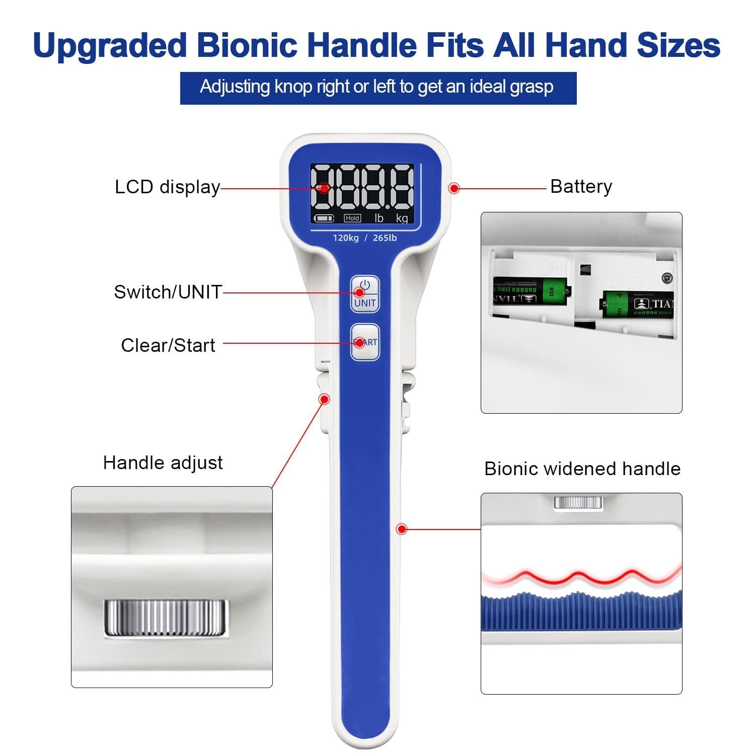 265Lb Hand Grip Tester Bundle 198 Lb Digital Hand Dynamometer Electronic Hand...