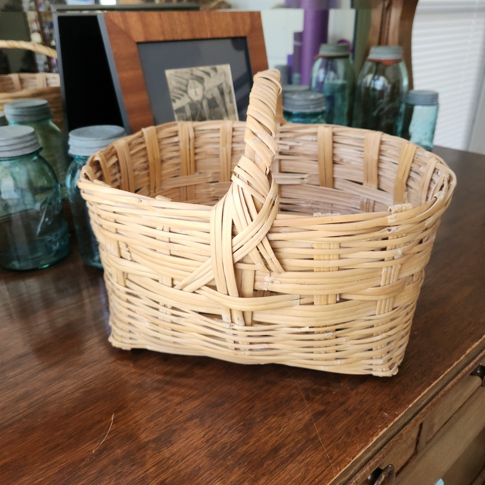 Vintage Woven Large Gathering Basket Rustic Farm