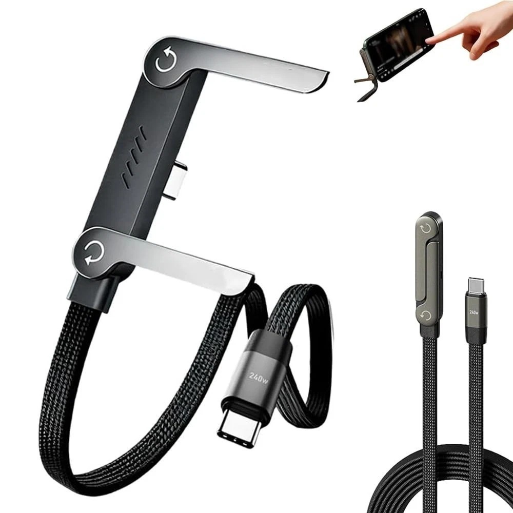 5FT 240W Braided Fast Charging Cord USB C Charger Cable + Invisible Phone Stand