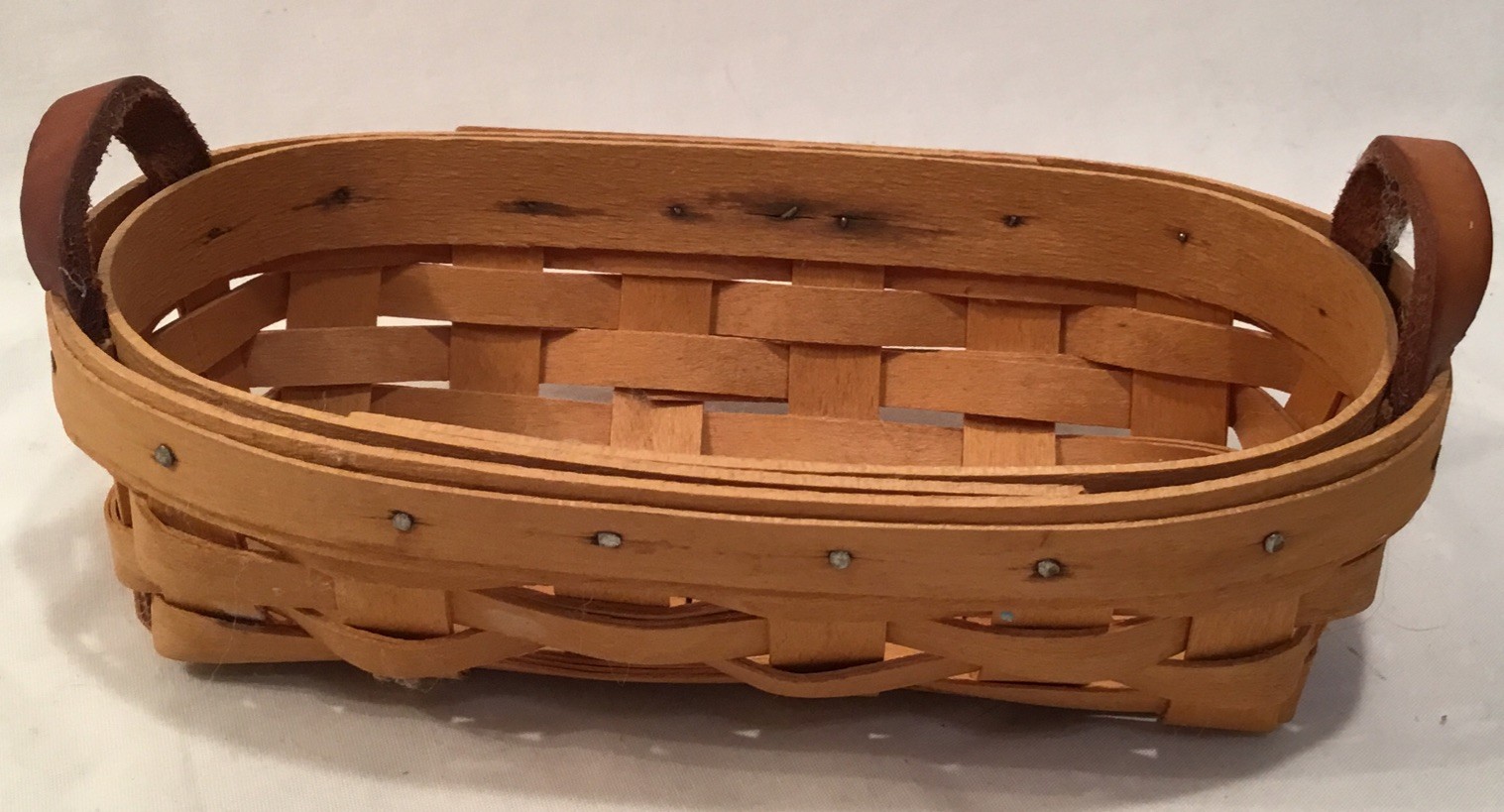 1998 Longaberger Small Lavender Booking Basket Double Leather Handles Excellent
