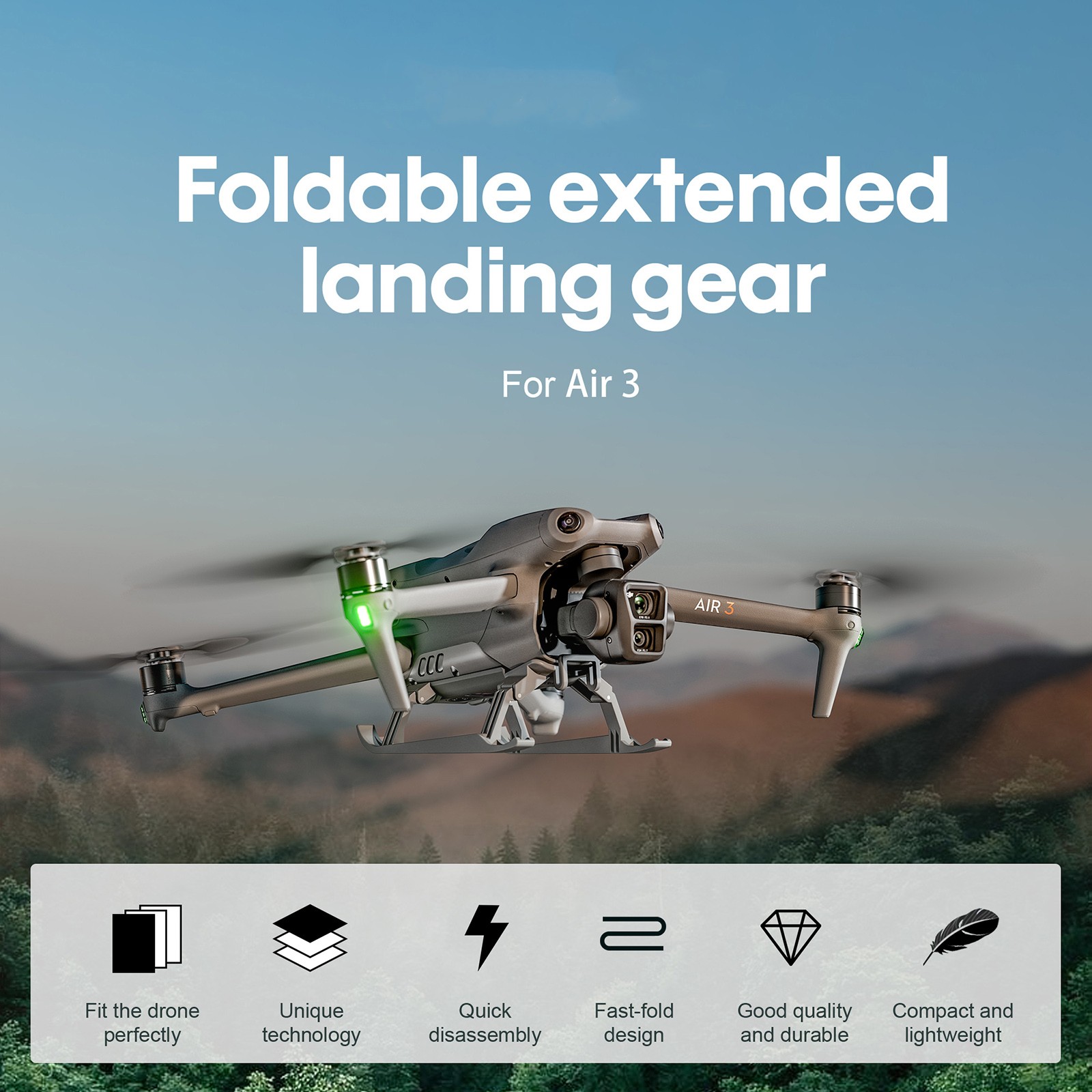 Foldable Extended Landing Gear for DJI Air 3
