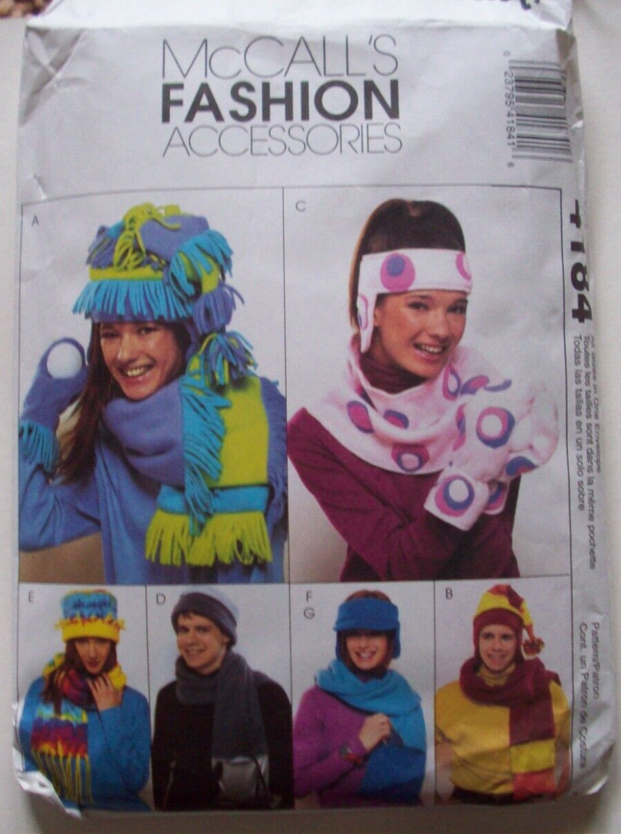 Scarf mittens headwear hats wraps craft pattern 4184 UNCUT