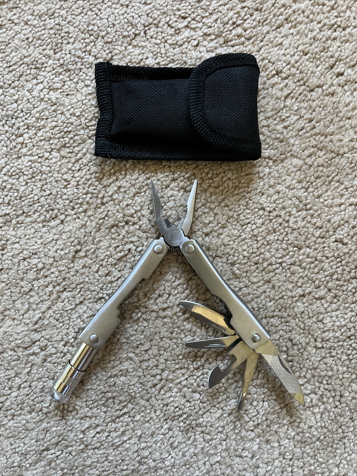 10 Function Mini Stainless Steel Pocket Pliers Knife Multitool w/ LED Flashlight