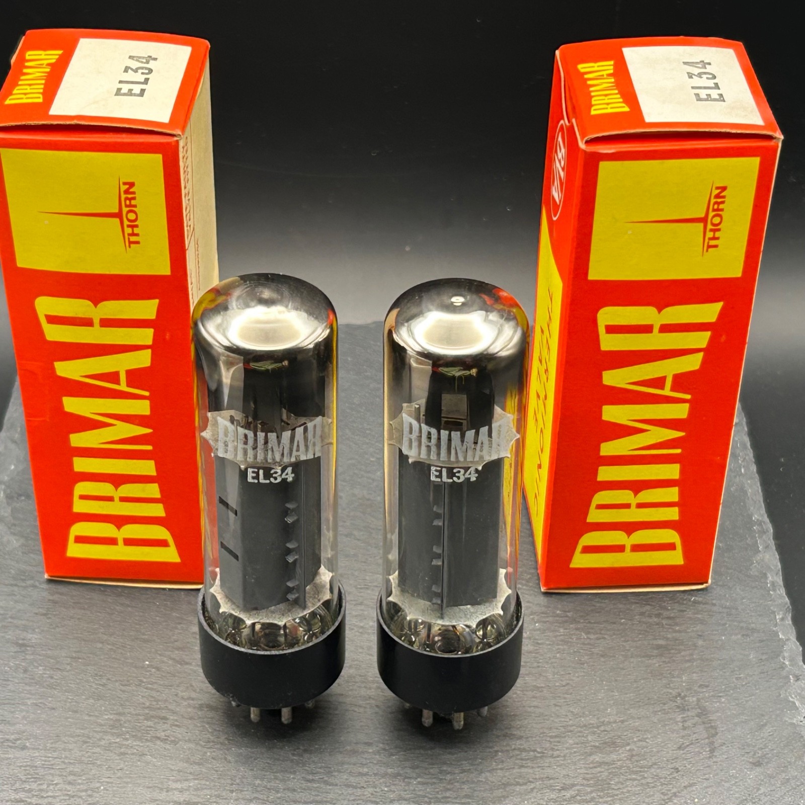 NOS Brimar EL34 Matched Pair Vacuum Tubes – Tested Strong 106% – UK Made – Audio
