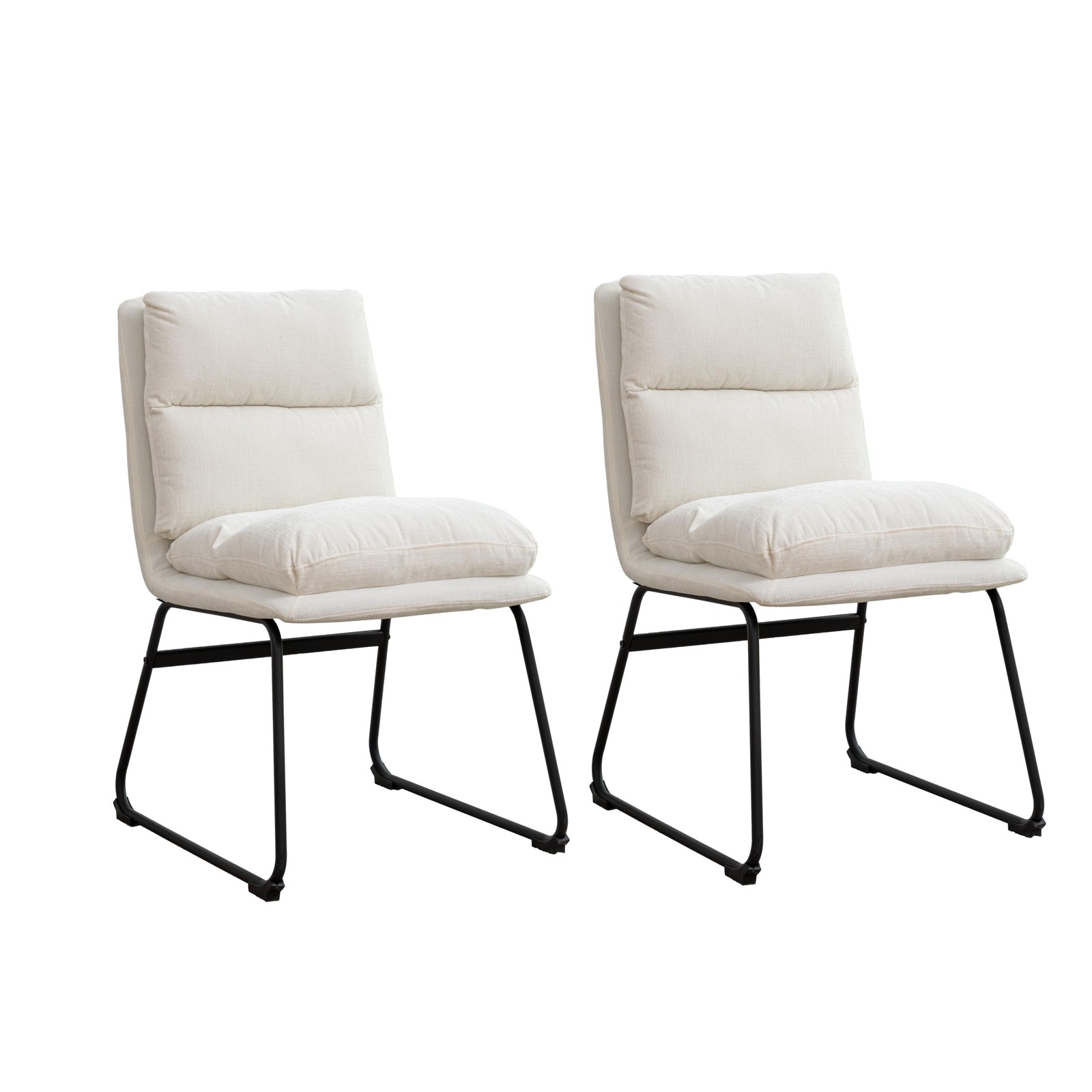 Contemporary Upholstered Dining Chairs, Set of 2, Vanilla White
