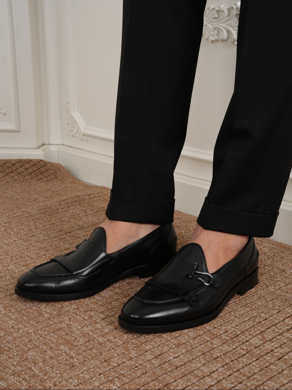 Men's Premium Italian Style Leather Shoes loafers with Silver Buckle - Parez