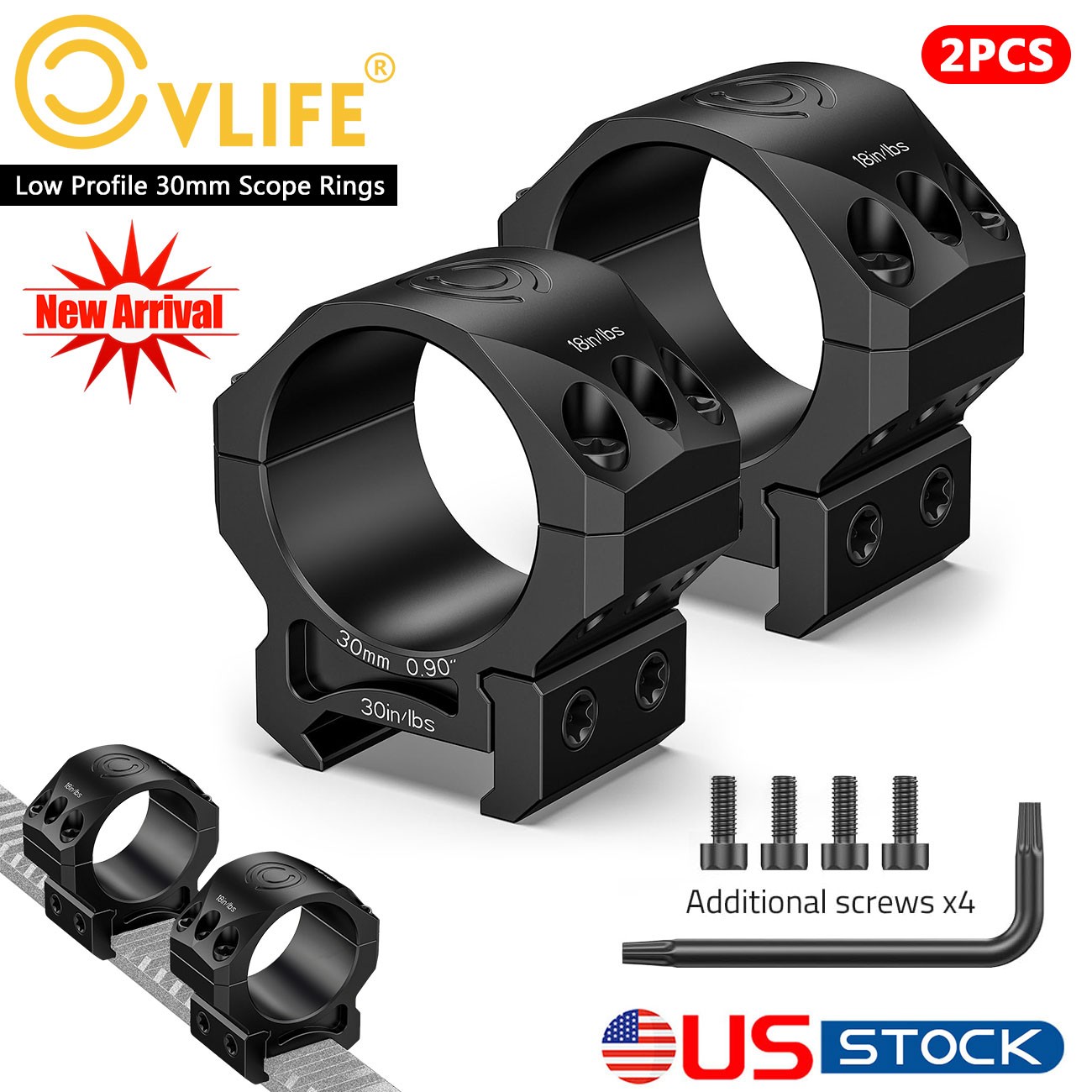Optics 30mm Rifle Scope Rings Mount Low Profile Center Height (0.9inch)